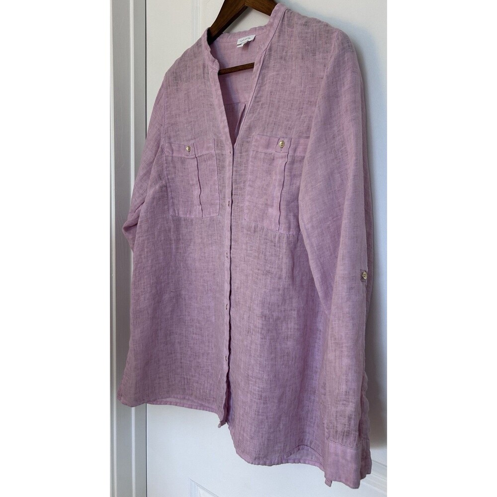J. Jill Love Linen Shirt M Pink 100% Linen Button Front Tunic Casual Lightweight - Picture 3 of 14
